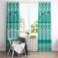 Hawaiian Hibiscus Honu Window Curtain Turquoise Mele Kalikimaka Palaka Spirit - Polynesian Pride