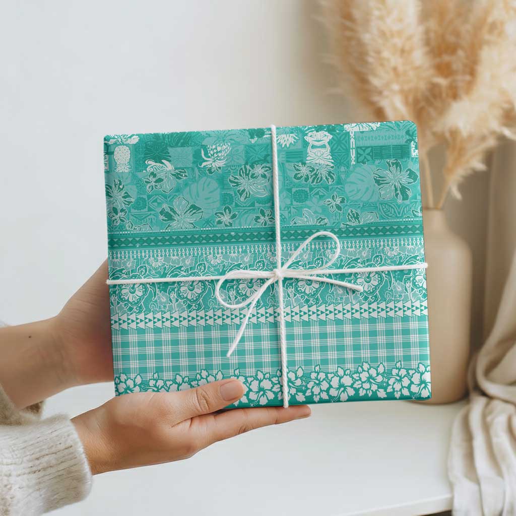 Hawaiian Hibiscus Honu Wrapping Paper Turquoise Mele Kalikimaka Palaka Spirit - Polynesian Pride