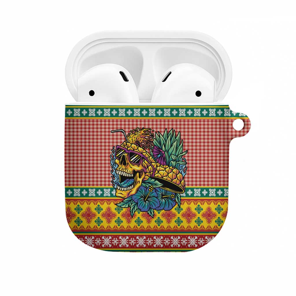 Hawaiian Pineapples Skull AirPods Case Mele Kalikimaka Palaka Quilt Pattern - Polynesian Pride