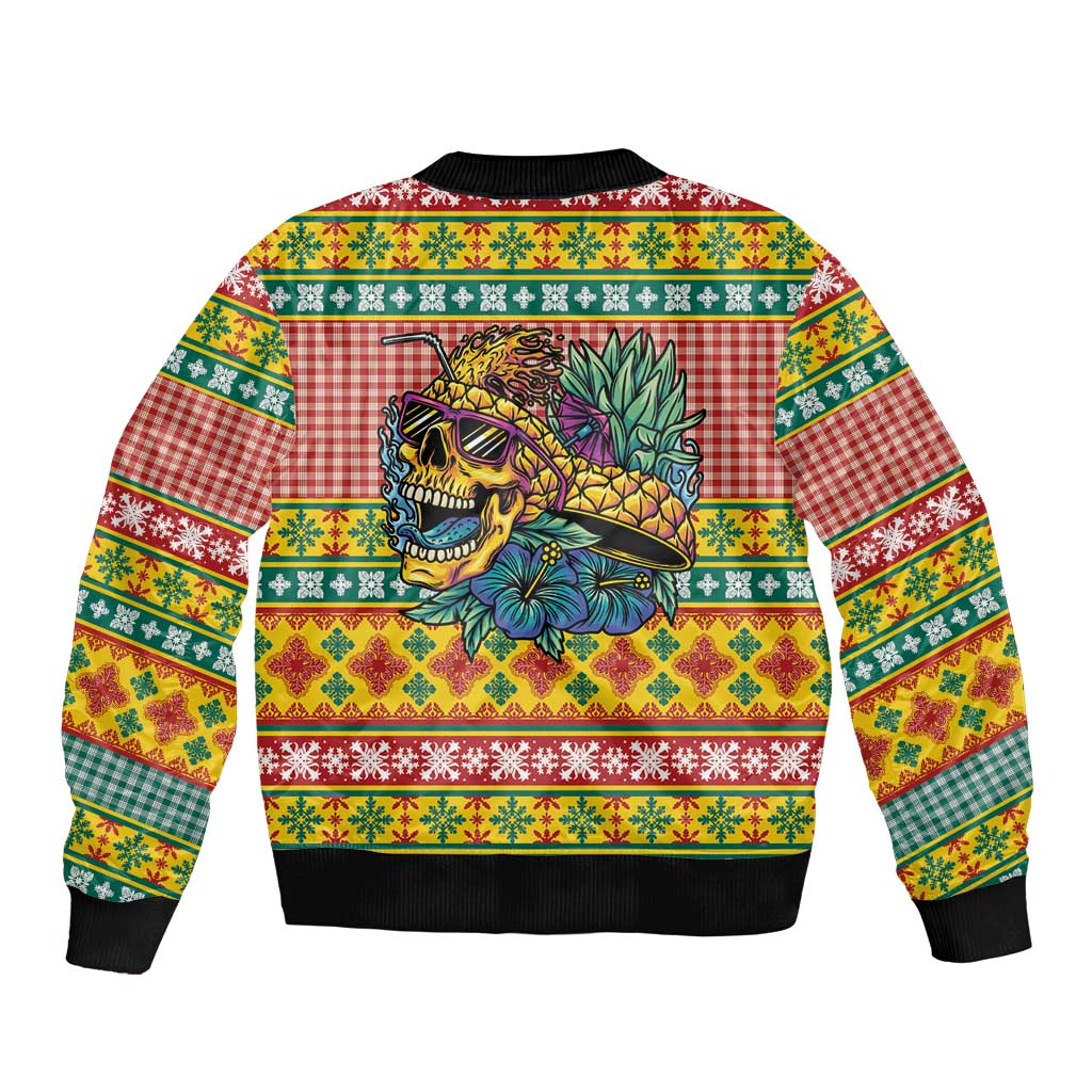 Hawaiian Pineapples Skull Bomber Jacket Mele Kalikimaka Palaka Quilt Pattern - Polynesian Pride