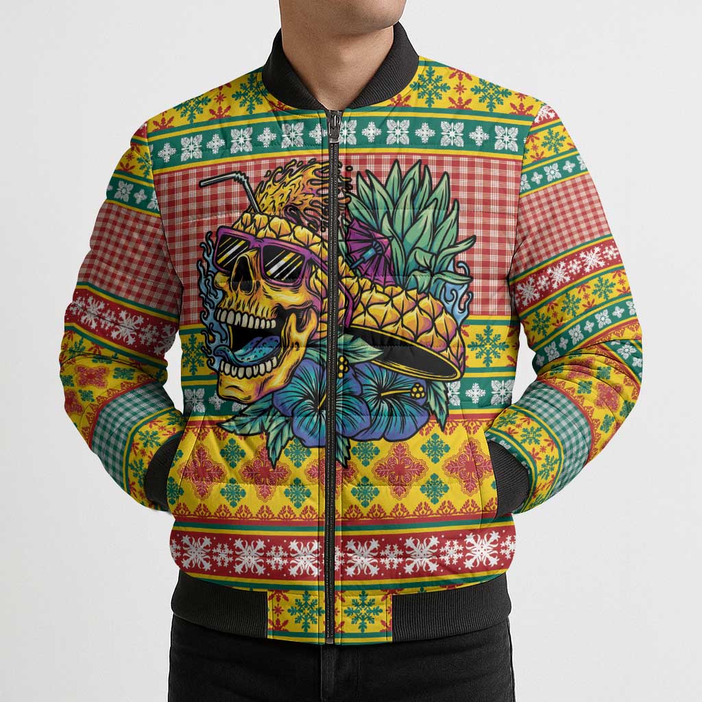 Hawaiian Pineapples Skull Bomber Puffer Jacket Mele Kalikimaka Palaka Quilt Pattern - Polynesian Pride