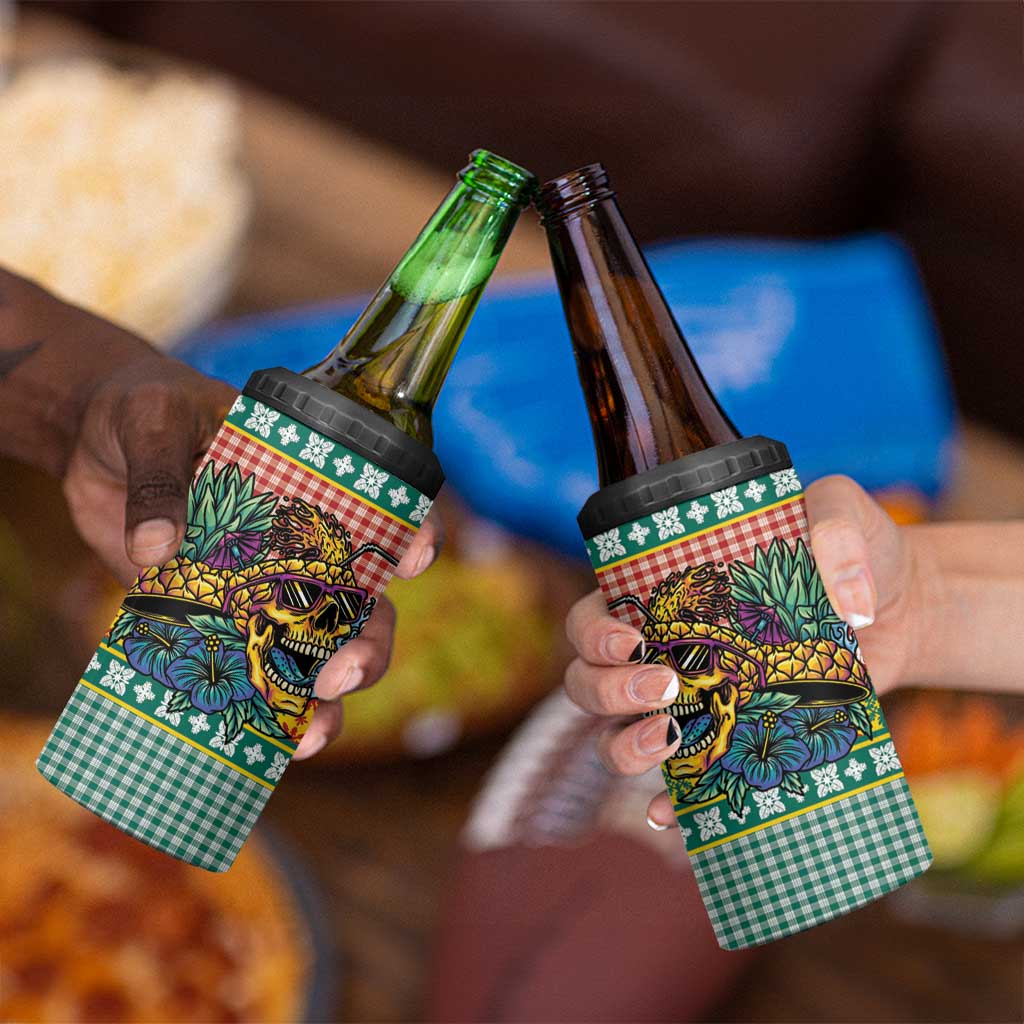 Hawaiian Pineapples Skull 4 in 1 Can Cooler Tumbler Mele Kalikimaka Palaka Quilt Pattern - Polynesian Pride