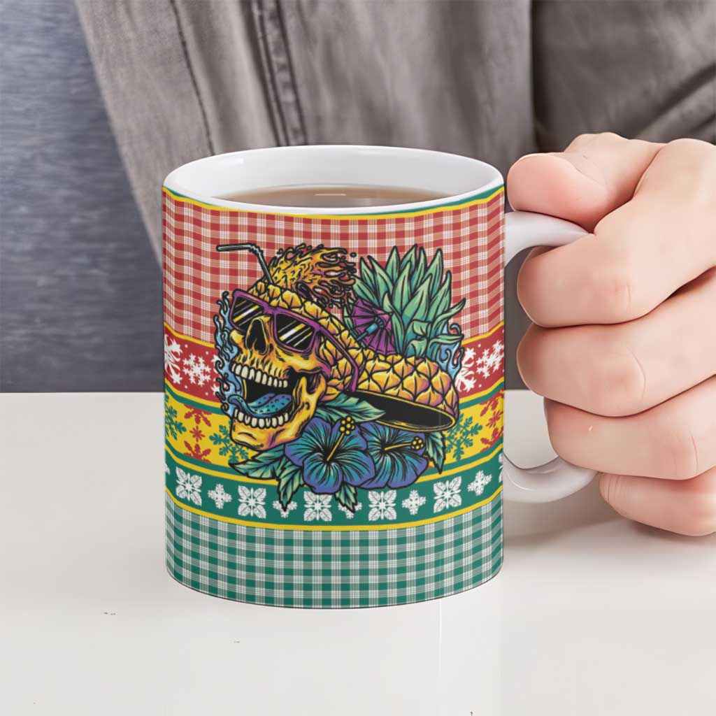 Hawaiian Pineapples Skull Ceramic Mug Mele Kalikimaka Palaka Quilt Pattern - Polynesian Pride