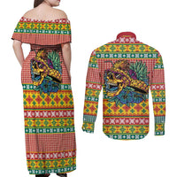 Hawaiian Pineapples Skull Couples Matching Off Shoulder Maxi Dress and Long Sleeve Button Shirt Mele Kalikimaka Palaka Quilt Pattern - Polynesian Pride