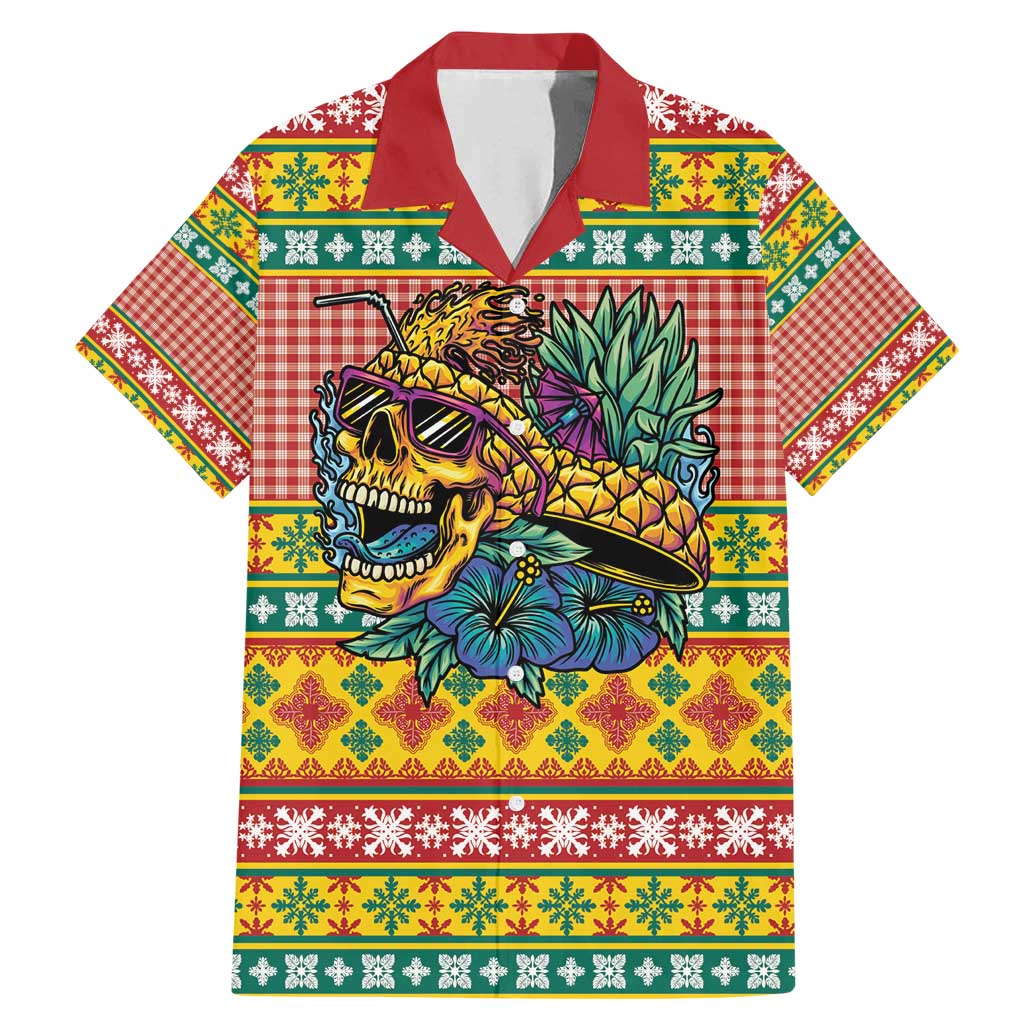 Hawaiian Pineapples Skull Family Matching Mermaid Dress and Hawaiian Shirt Mele Kalikimaka Palaka Quilt Pattern - Polynesian Pride