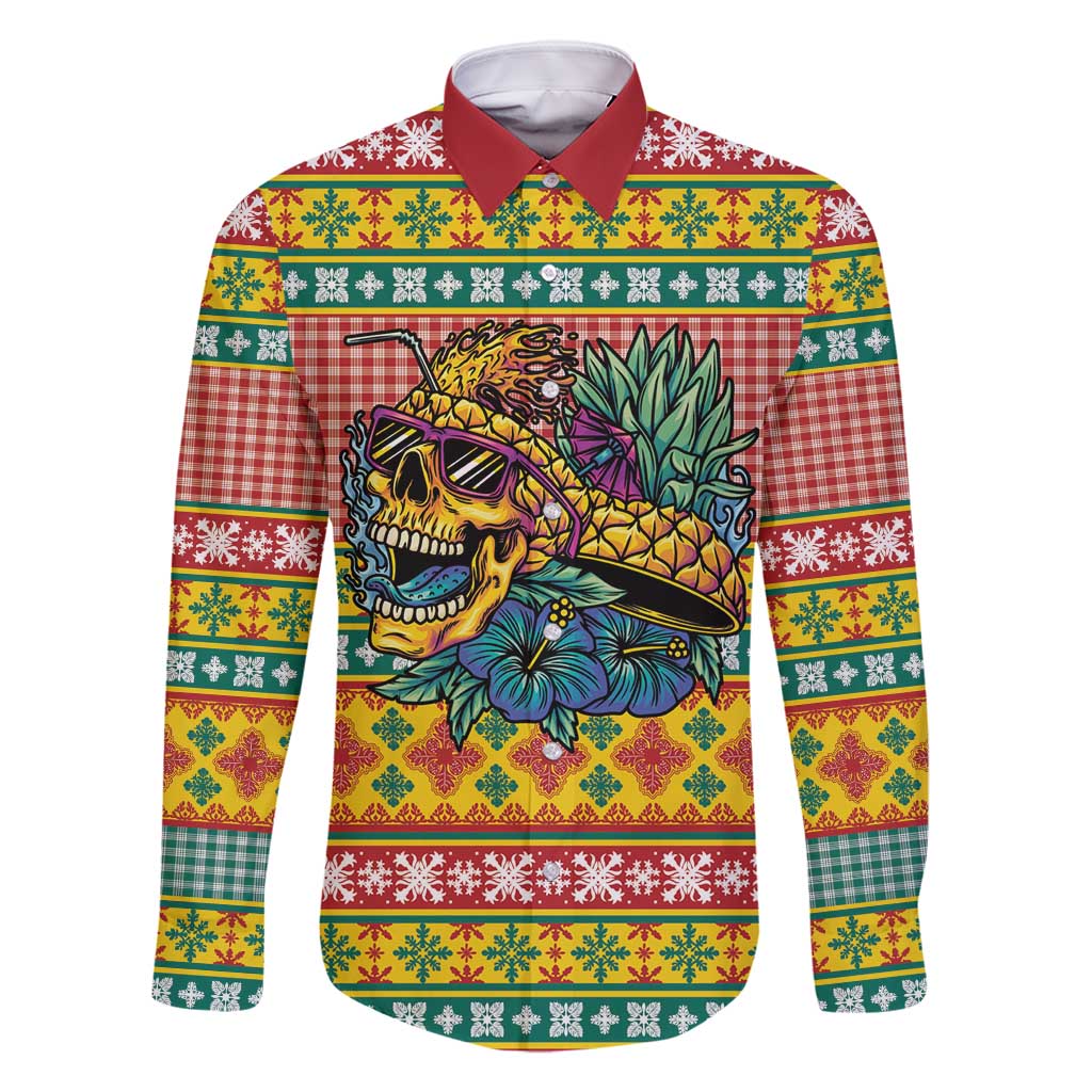 Hawaiian Pineapples Skull Family Matching Mermaid Dress and Hawaiian Shirt Mele Kalikimaka Palaka Quilt Pattern - Polynesian Pride