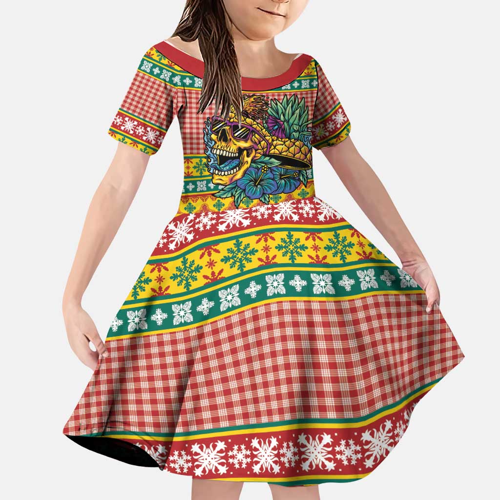 Hawaiian Pineapples Skull Family Matching Puletasi and Hawaiian Shirt Mele Kalikimaka Palaka Quilt Pattern LT9 Daughter's Dress Yellow - Polynesian Pride