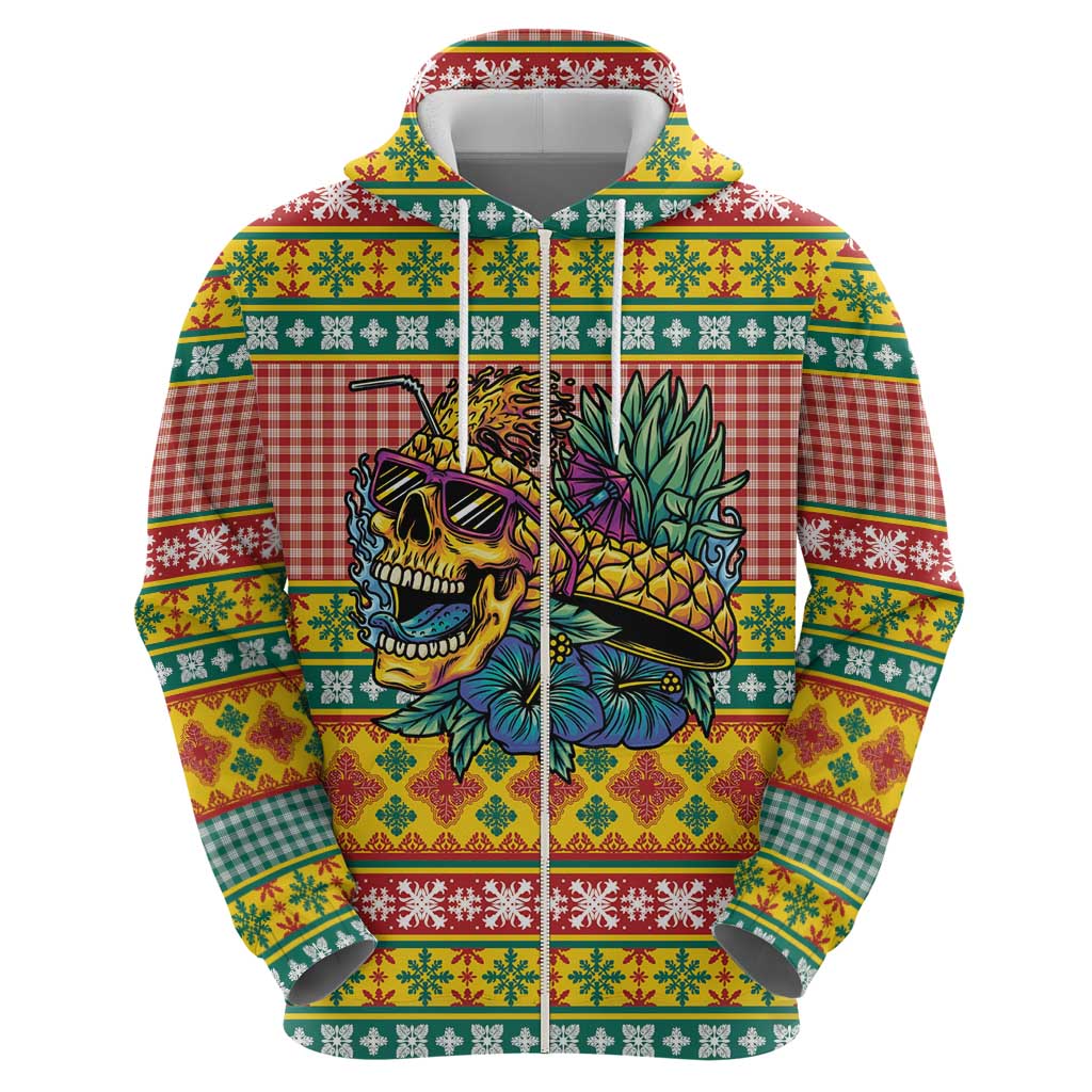 Hawaiian Pineapples Skull Hoodie Mele Kalikimaka Palaka Quilt Pattern - Polynesian Pride