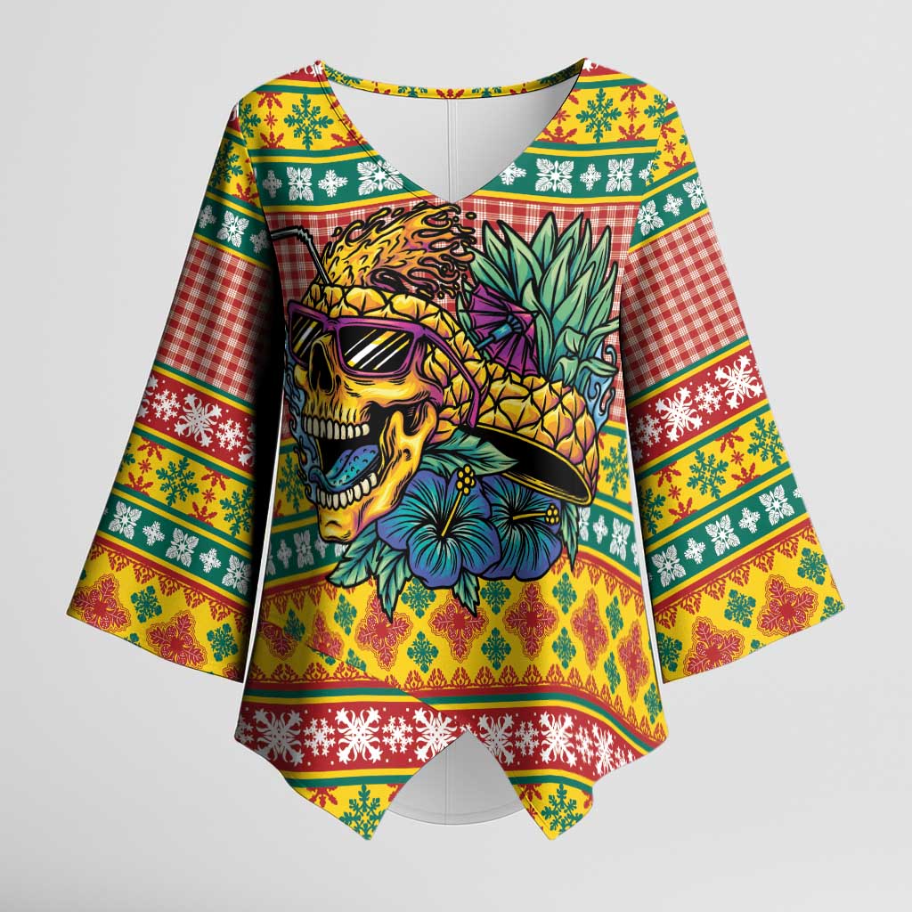 Hawaiian Pineapples Skull Kimono Sleeve Blouse Mele Kalikimaka Palaka Quilt Pattern - Polynesian Pride