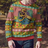 Hawaiian Pineapples Skull Ugly Christmas Sweater Mele Kalikimaka Palaka Quilt Pattern - Polynesian Pride