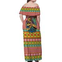 Hawaiian Pineapples Skull Off Shoulder Maxi Dress Mele Kalikimaka Palaka Quilt Pattern - Polynesian Pride