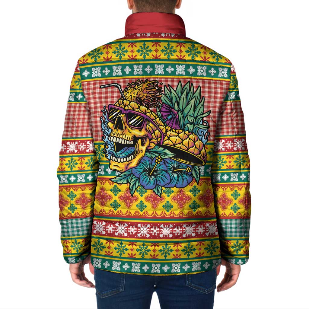 Hawaiian Pineapples Skull Padded Jacket Mele Kalikimaka Palaka Quilt Pattern - Polynesian Pride