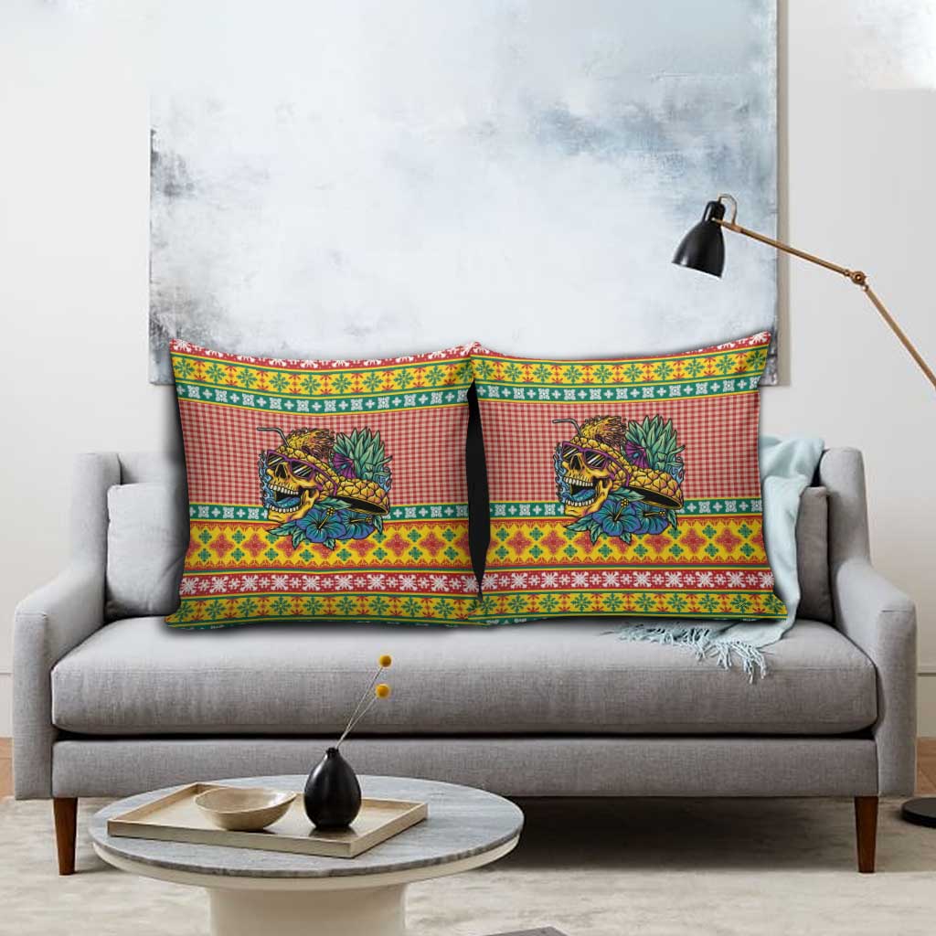 Hawaiian Pineapples Skull Pillow Cover Mele Kalikimaka Palaka Quilt Pattern - Polynesian Pride