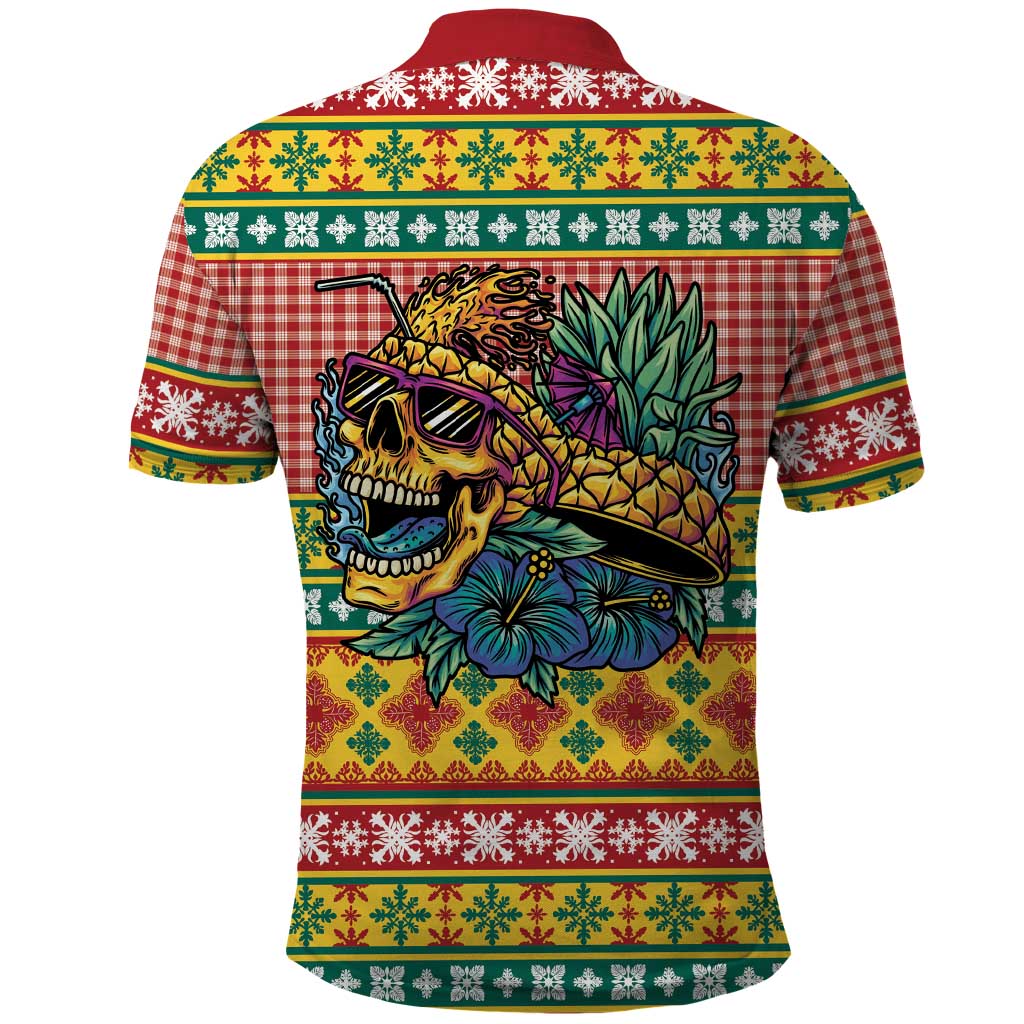 Hawaiian Pineapples Skull Polo Shirt Mele Kalikimaka Palaka Quilt Pattern - Polynesian Pride