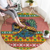 Hawaiian Pineapples Skull Round Carpet Mele Kalikimaka Palaka Quilt Pattern - Polynesian Pride