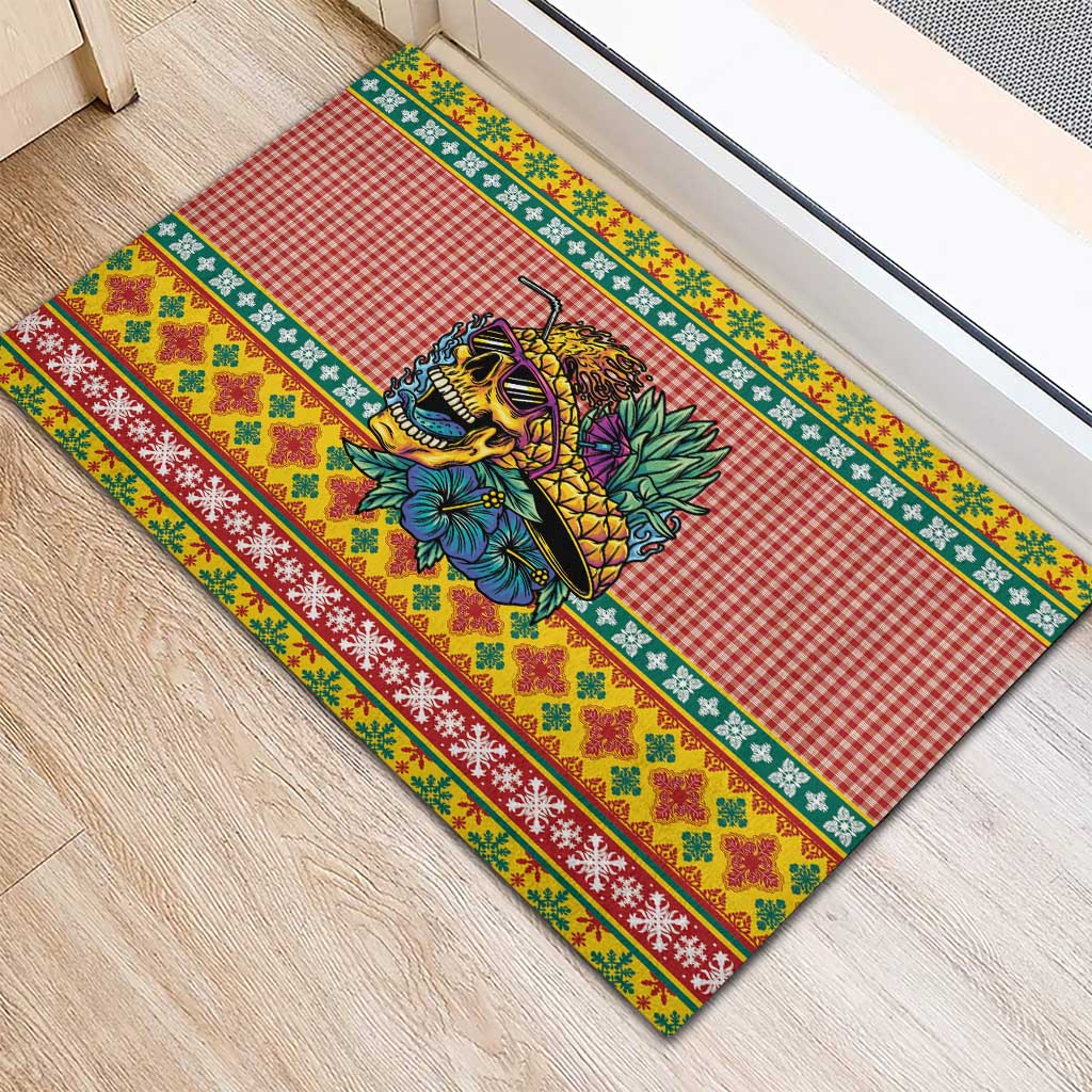 Hawaiian Pineapples Skull Rubber Doormat Mele Kalikimaka Palaka Quilt Pattern - Polynesian Pride