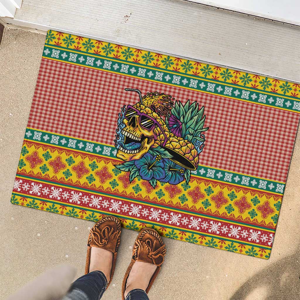 Hawaiian Pineapples Skull Rubber Doormat Mele Kalikimaka Palaka Quilt Pattern - Polynesian Pride