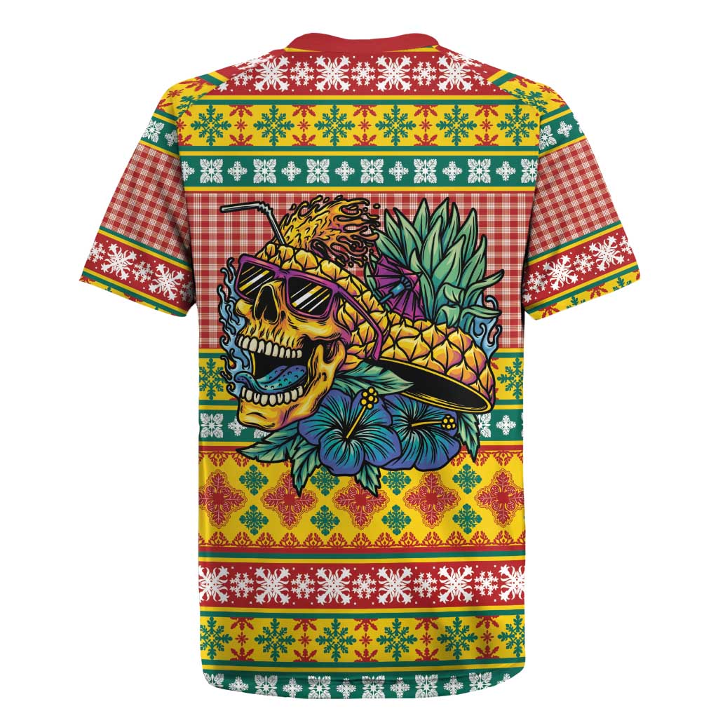 Hawaiian Pineapples Skull Rugby Jersey Mele Kalikimaka Palaka Quilt Pattern - Polynesian Pride