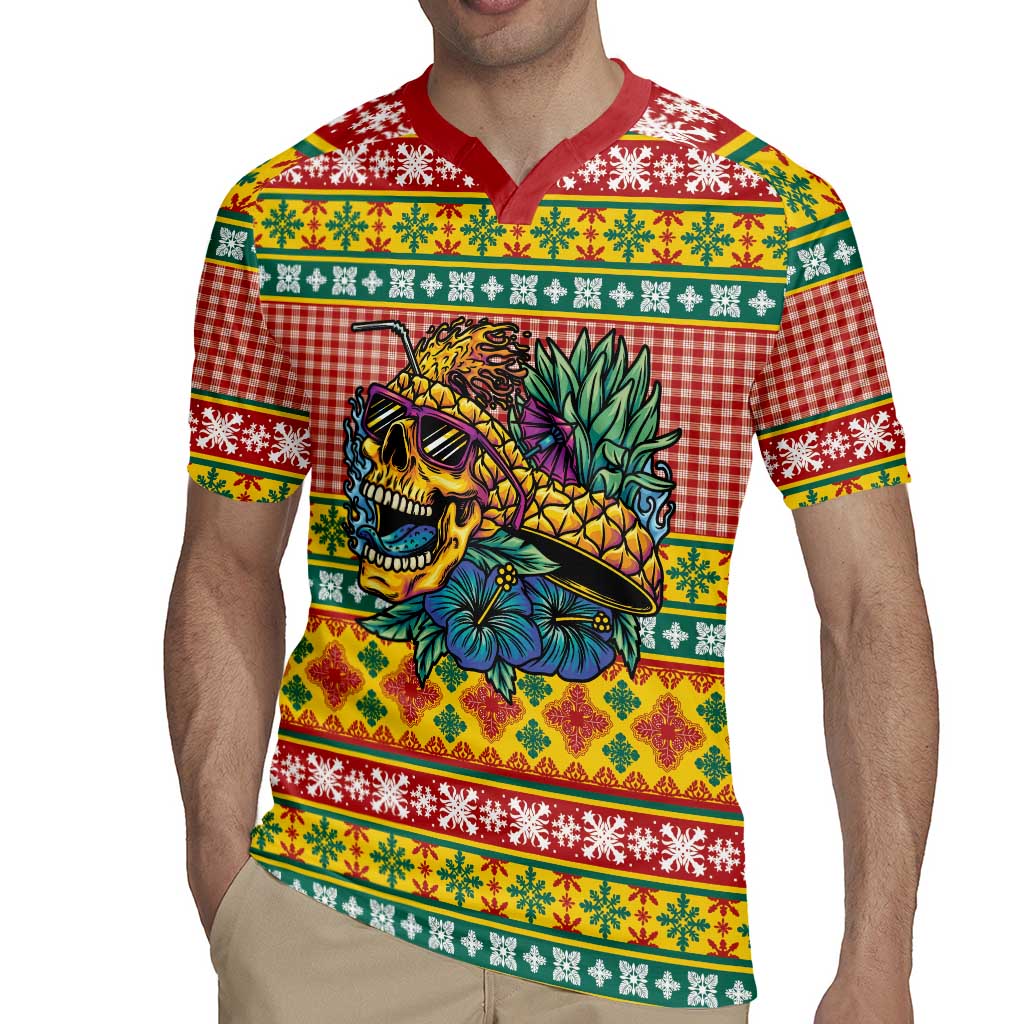 Hawaiian Pineapples Skull Rugby Jersey Mele Kalikimaka Palaka Quilt Pattern - Polynesian Pride