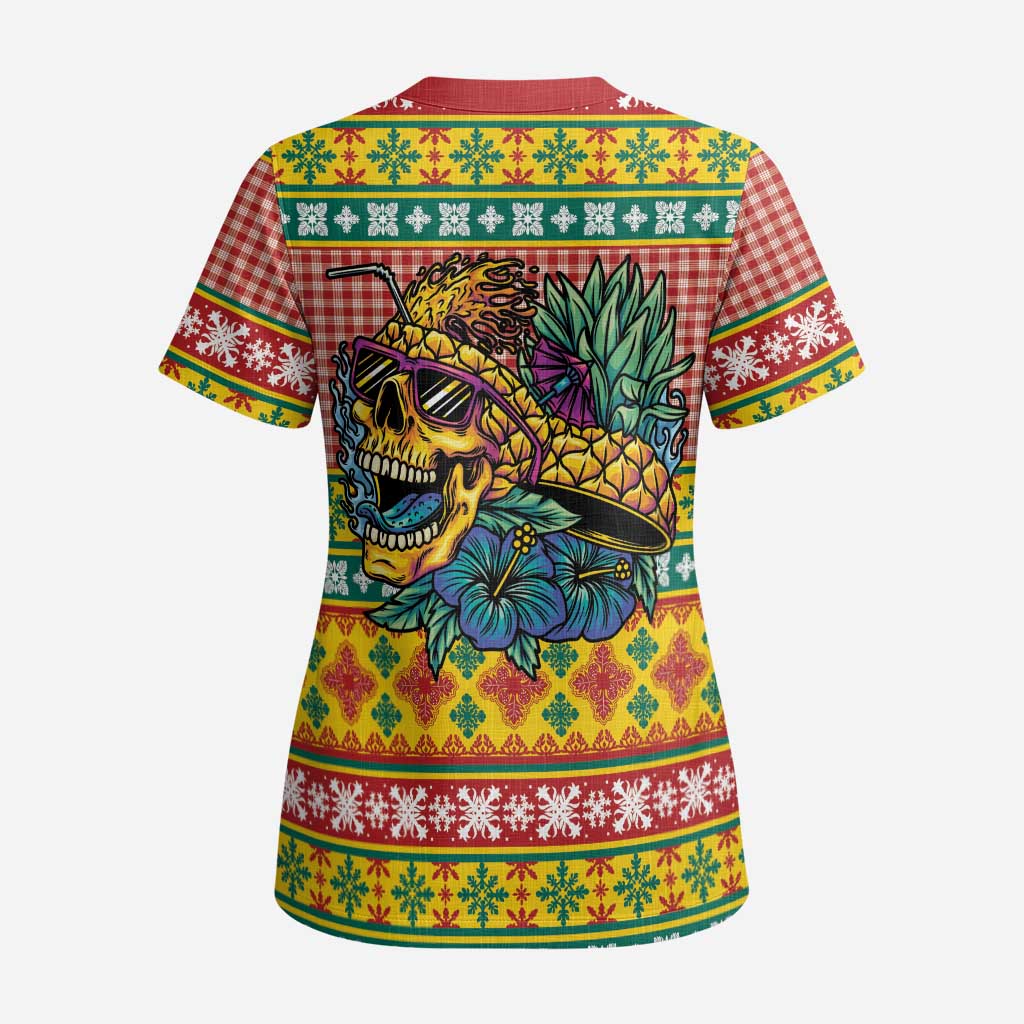 Hawaiian Pineapples Skull Scrub Top Mele Kalikimaka Palaka Quilt Pattern - Polynesian Pride