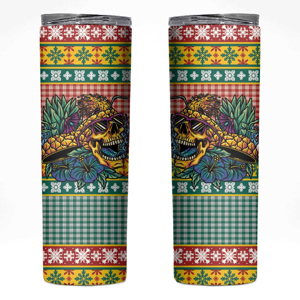 Hawaiian Pineapples Skull Skinny Tumbler Mele Kalikimaka Palaka Quilt Pattern - Polynesian Pride