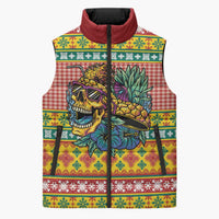 Hawaiian Pineapples Skull Sleeveless Puffer Jacket Mele Kalikimaka Palaka Quilt Pattern - Polynesian Pride