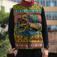 Hawaiian Pineapples Skull Sleeveless Puffer Jacket Mele Kalikimaka Palaka Quilt Pattern - Polynesian Pride