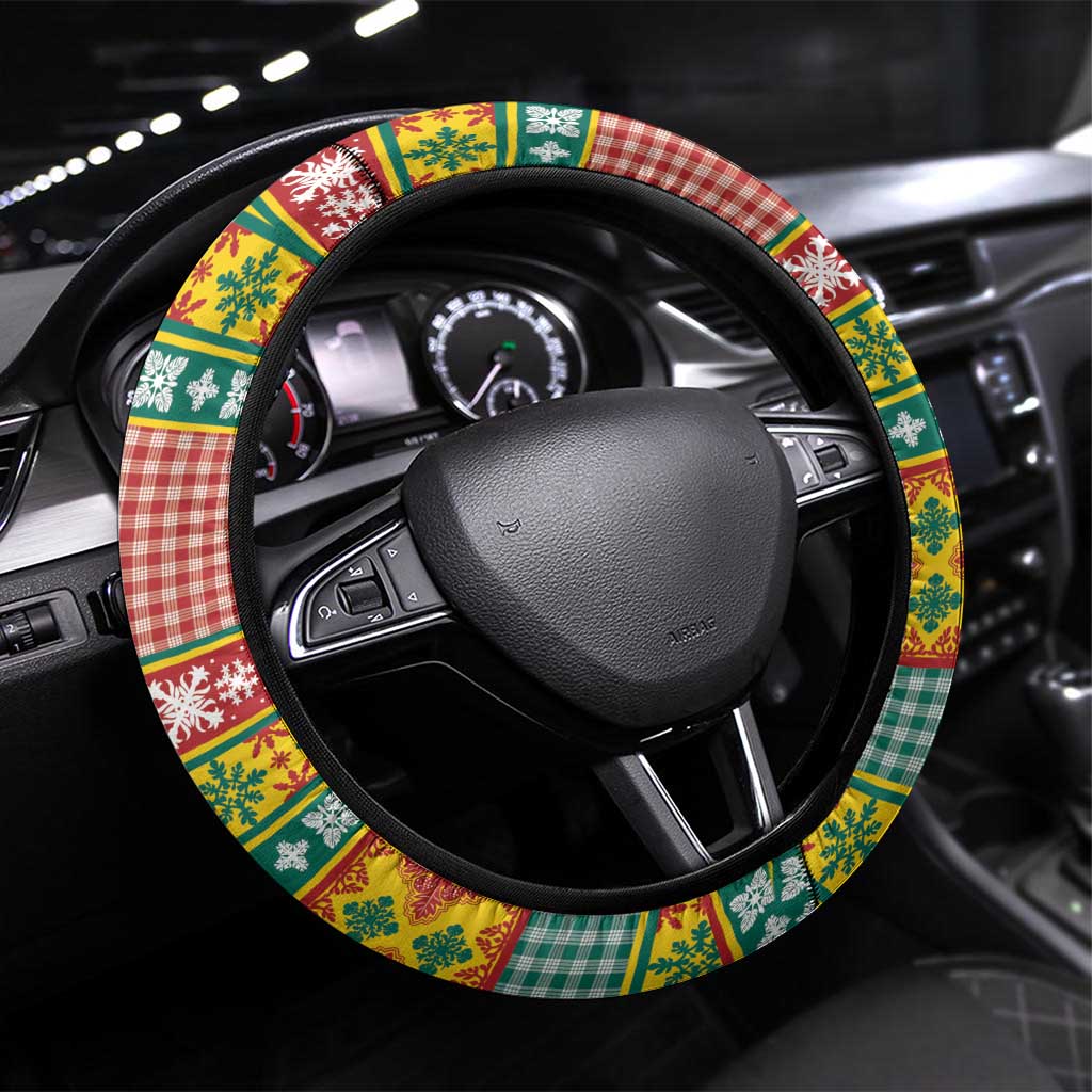 Hawaiian Pineapples Skull Steering Wheel Cover Mele Kalikimaka Palaka Quilt Pattern - Polynesian Pride