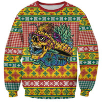 Hawaiian Pineapples Skull Sweatshirt Mele Kalikimaka Palaka Quilt Pattern - Polynesian Pride