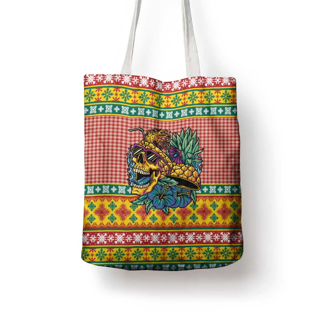 Hawaiian Pineapples Skull Tote Bag Mele Kalikimaka Palaka Quilt Pattern - Polynesian Pride