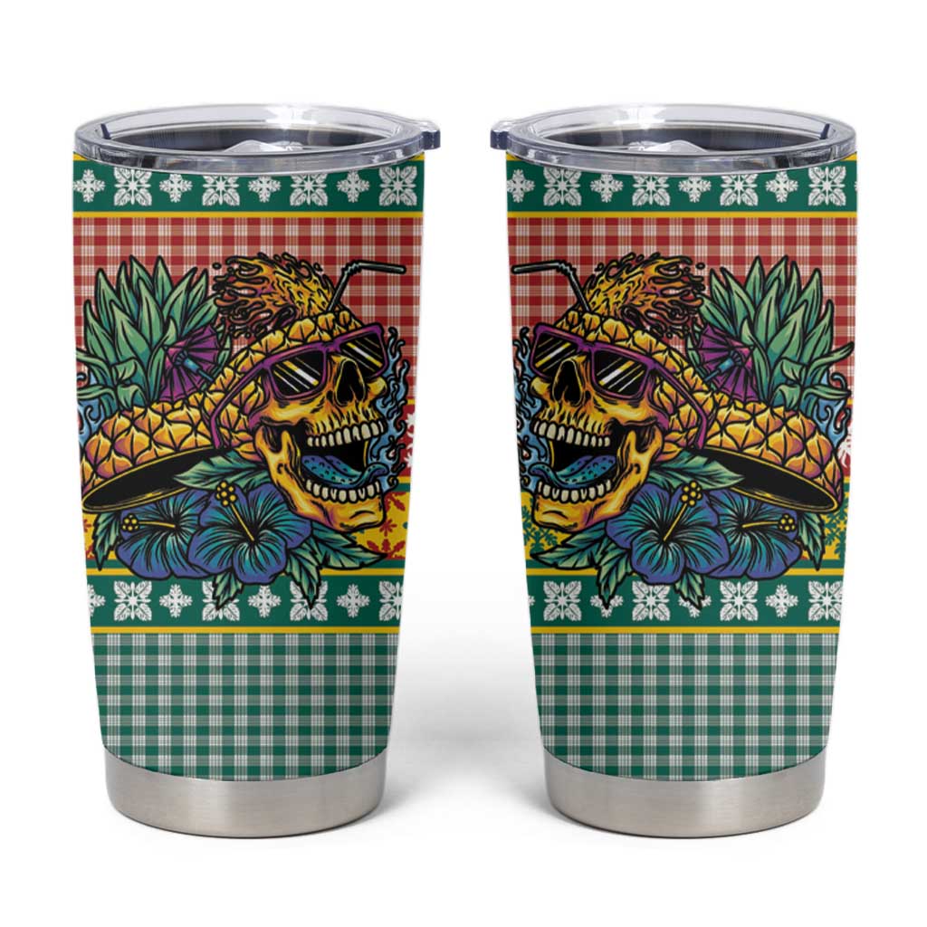 Hawaiian Pineapples Skull Tumbler Cup Mele Kalikimaka Palaka Quilt Pattern - Polynesian Pride