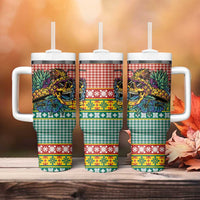Hawaiian Pineapples Skull Tumbler With Handle Mele Kalikimaka Palaka Quilt Pattern - Polynesian Pride