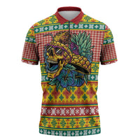 Hawaiian Pineapples Skull Zipper Polo Shirt Mele Kalikimaka Palaka Quilt Pattern - Polynesian Pride