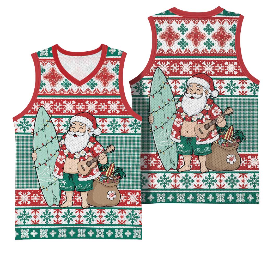 Hawaiian Funny Santa Surf Basketball Jersey Mele Kalikimaka Palaka Quilt Pattern - Polynesian Pride