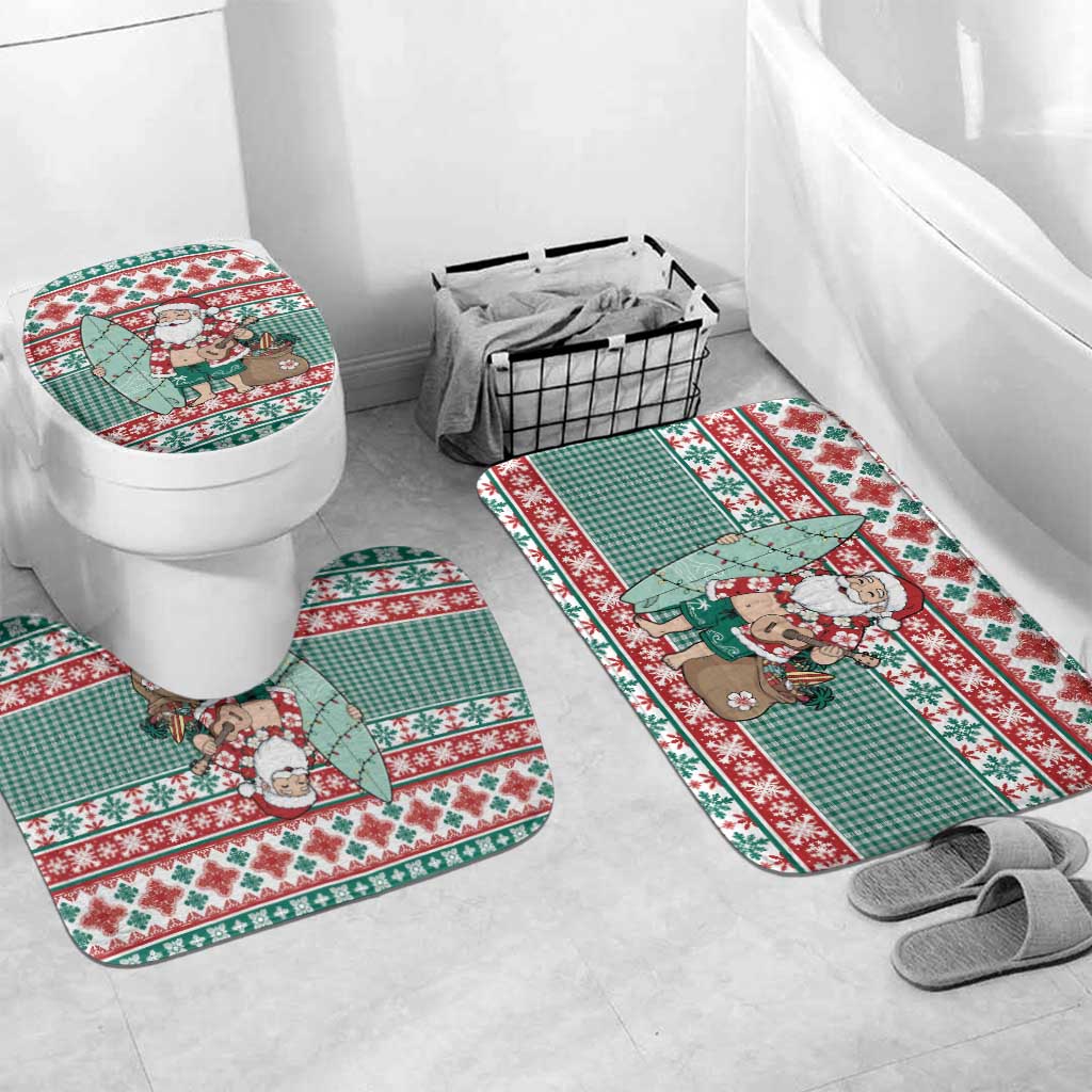 Hawaiian Funny Santa Surf Bathroom Set Mele Kalikimaka Palaka Quilt Pattern - Polynesian Pride