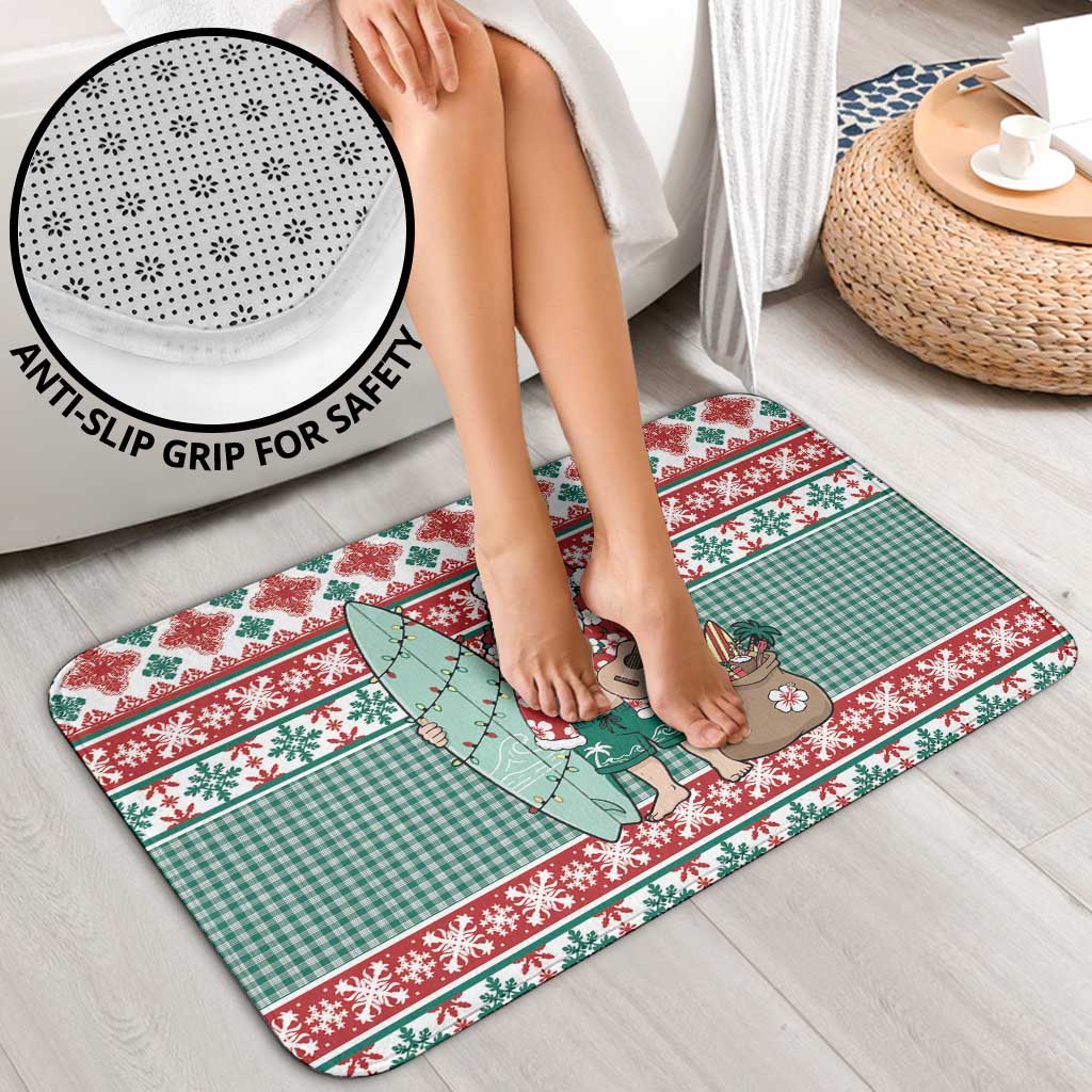Hawaiian Funny Santa Surf Bathroom Set Mele Kalikimaka Palaka Quilt Pattern - Polynesian Pride