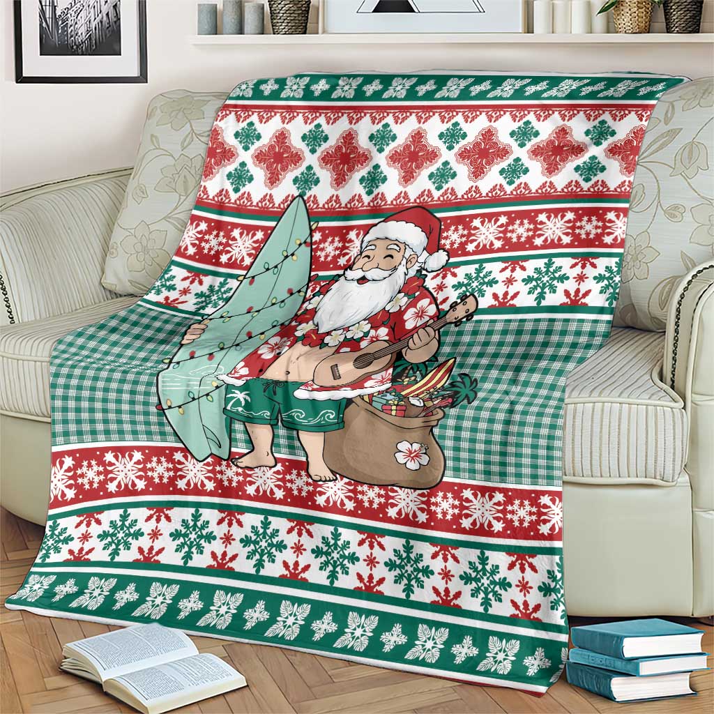 Hawaiian Funny Santa Surf Blanket Mele Kalikimaka Palaka Quilt Pattern - Polynesian Pride