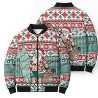 Hawaiian Funny Santa Surf Bomber Puffer Jacket Mele Kalikimaka Palaka Quilt Pattern - Polynesian Pride