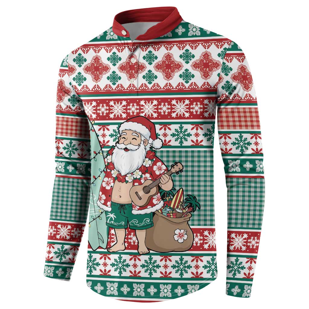 Hawaiian Funny Santa Surf Button Sweatshirt Mele Kalikimaka Palaka Quilt Pattern - Polynesian Pride