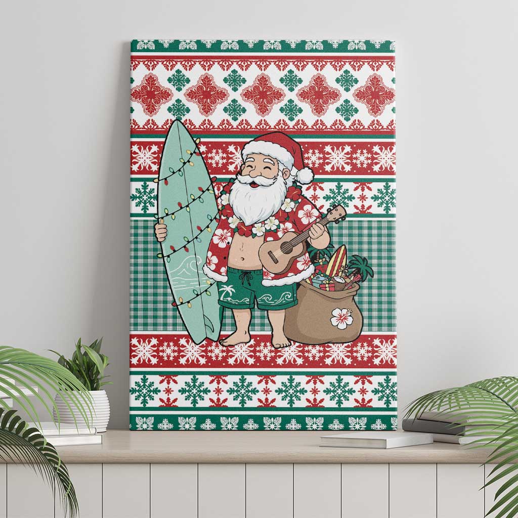 Hawaiian Funny Santa Surf Canvas Wall Art Mele Kalikimaka Palaka Quilt Pattern - Polynesian Pride