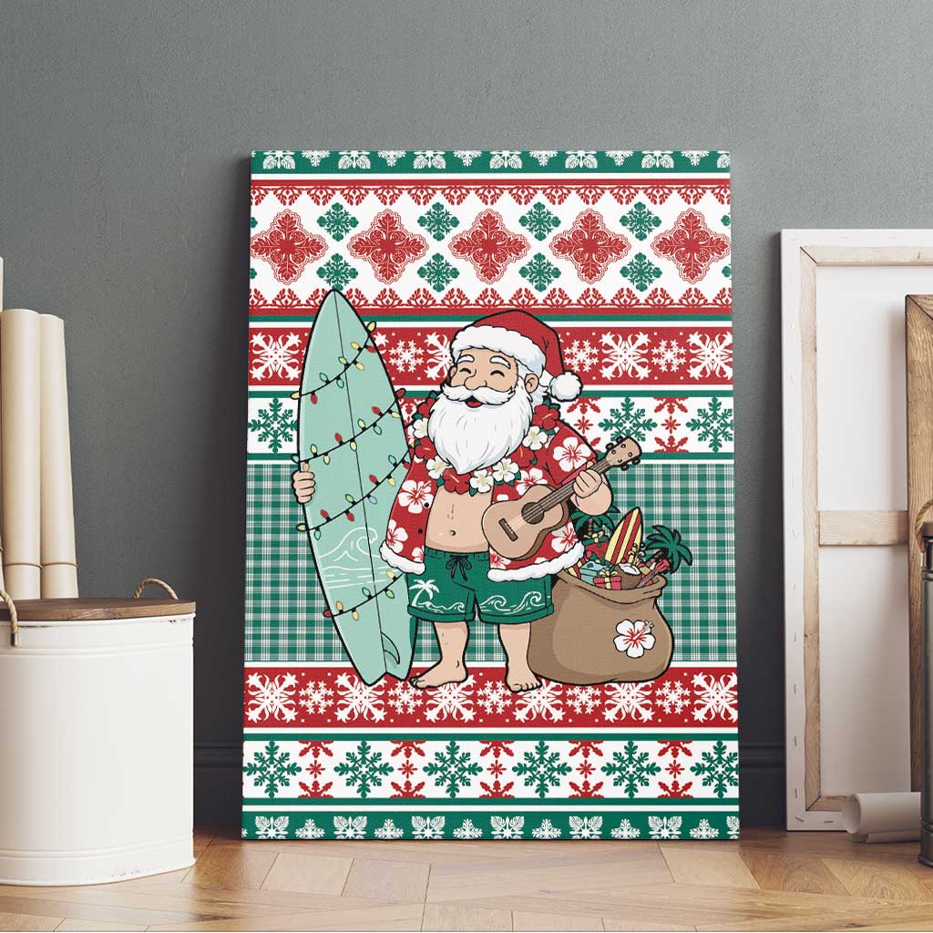 Hawaiian Funny Santa Surf Canvas Wall Art Mele Kalikimaka Palaka Quilt Pattern - Polynesian Pride