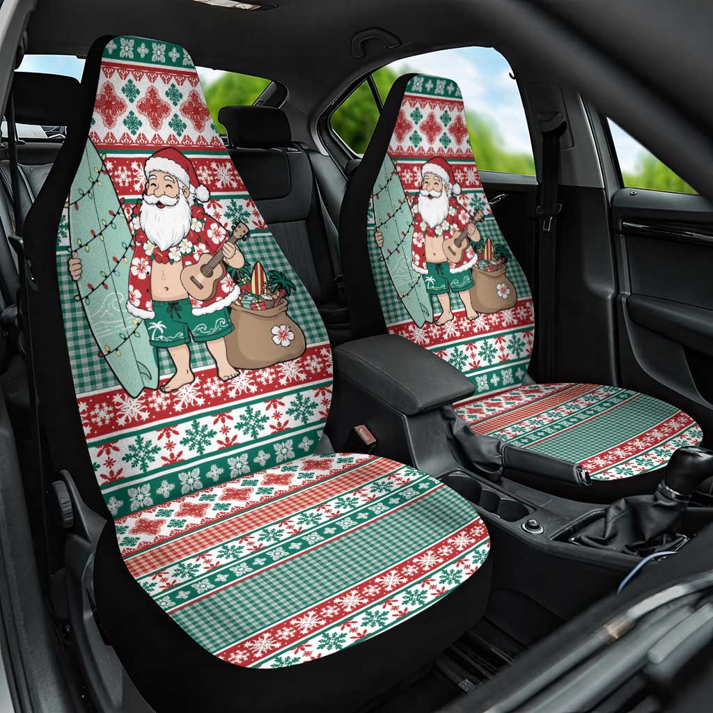 Hawaiian Funny Santa Surf Car Seat Cover Mele Kalikimaka Palaka Quilt Pattern - Polynesian Pride