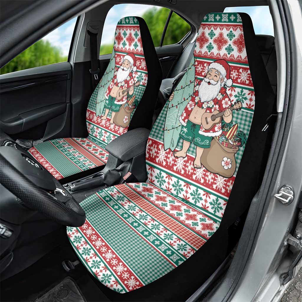 Hawaiian Funny Santa Surf Car Seat Cover Mele Kalikimaka Palaka Quilt Pattern - Polynesian Pride