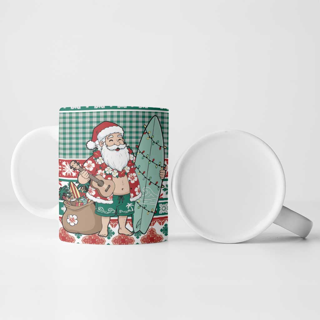 Hawaiian Funny Santa Surf Ceramic Mug Mele Kalikimaka Palaka Quilt Pattern - Polynesian Pride
