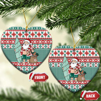Hawaiian Funny Santa Surf Ceramic Ornament Mele Kalikimaka Palaka Quilt Pattern - Polynesian Pride