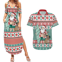 Hawaiian Funny Santa Surf Couples Matching Summer Maxi Dress and Hawaiian Shirt Mele Kalikimaka Palaka Quilt Pattern - Polynesian Pride