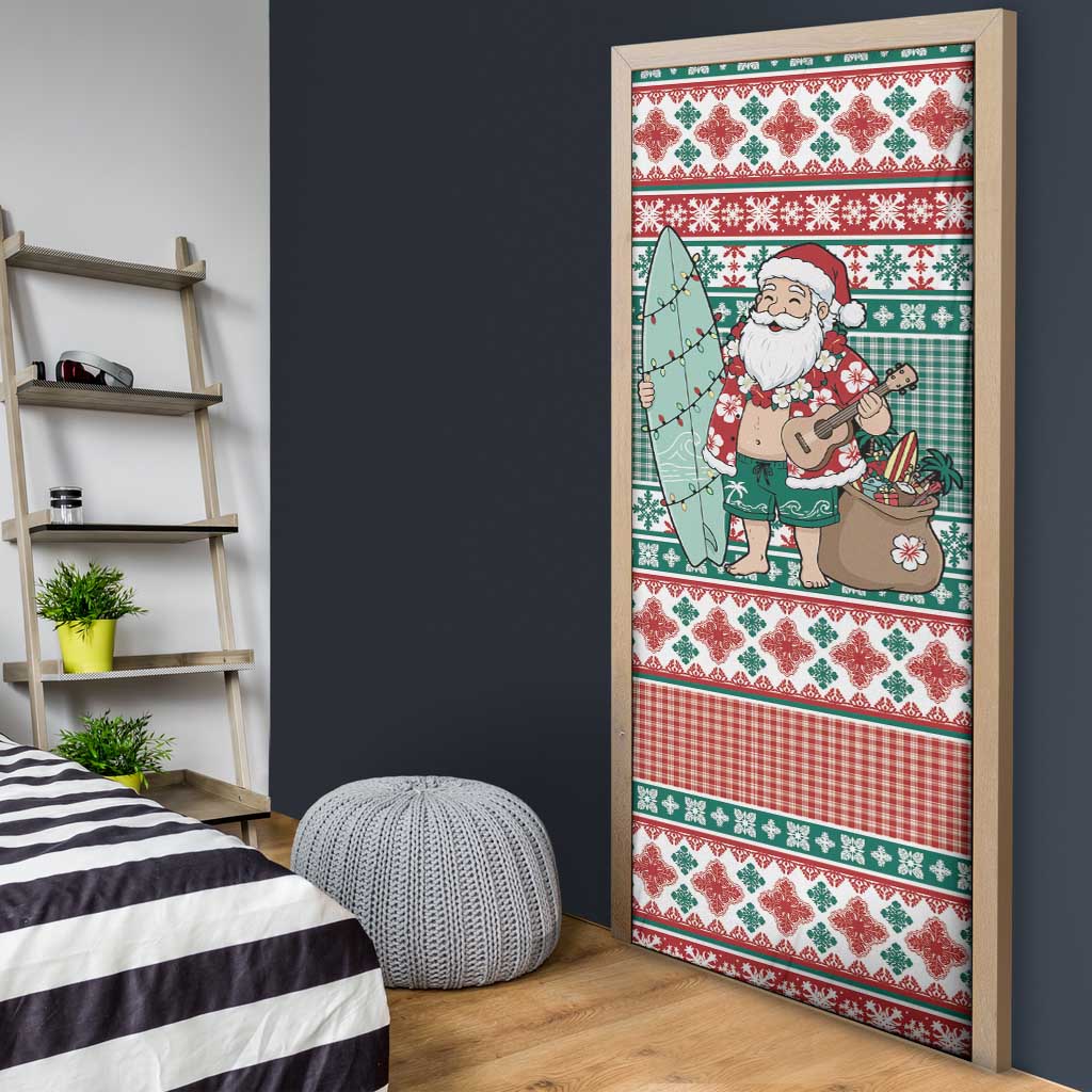 Hawaiian Funny Santa Surf Door Cover Mele Kalikimaka Palaka Quilt Pattern - Polynesian Pride