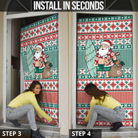 Hawaiian Funny Santa Surf Door Cover Mele Kalikimaka Palaka Quilt Pattern - Polynesian Pride