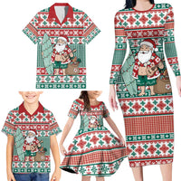 Hawaiian Funny Santa Surf Family Matching Long Sleeve Bodycon Dress and Hawaiian Shirt Mele Kalikimaka Palaka Quilt Pattern - Polynesian Pride