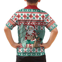 Hawaiian Funny Santa Surf Family Matching Off Shoulder Maxi Dress and Hawaiian Shirt Mele Kalikimaka Palaka Quilt Pattern - Polynesian Pride